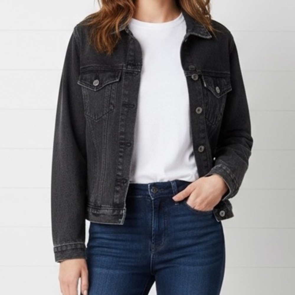 John Galt Trucker Black Wash Denim Jacket Button Down‎ Jean Jacket Women Size M